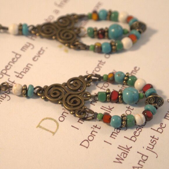 Southwestern Style Chandelier Earrings Dangle Pierced or Clip-on Earrings - Picture 1 of 10